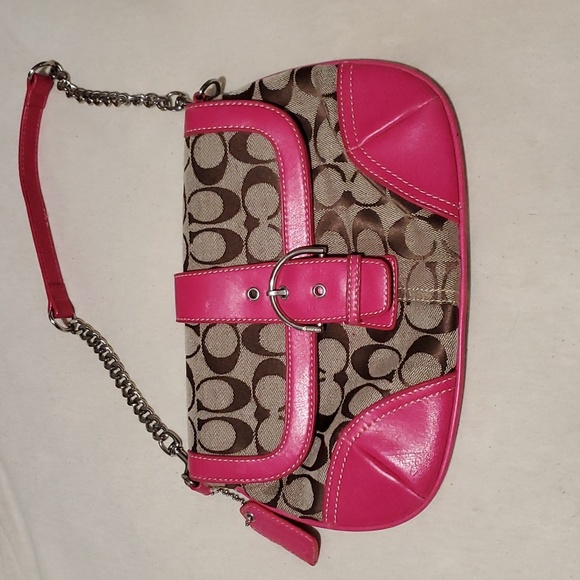 Pink and brown signature coach handbags purse - Picture 1 of 8